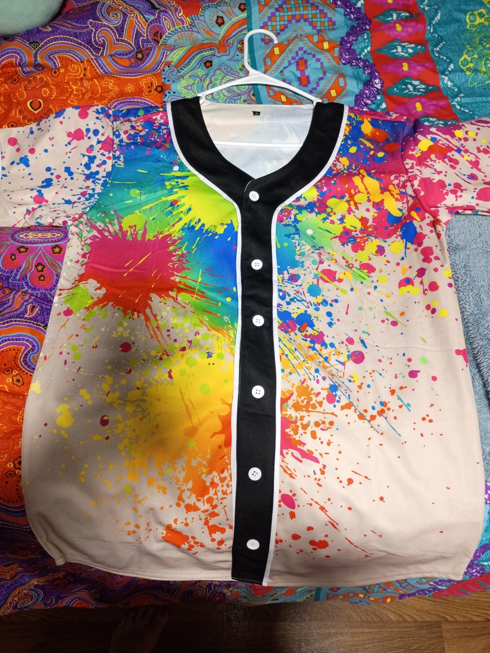Unisex Adult Multicolor Paint-Splash Baseball Tee Artsy,Fun, And Unique!